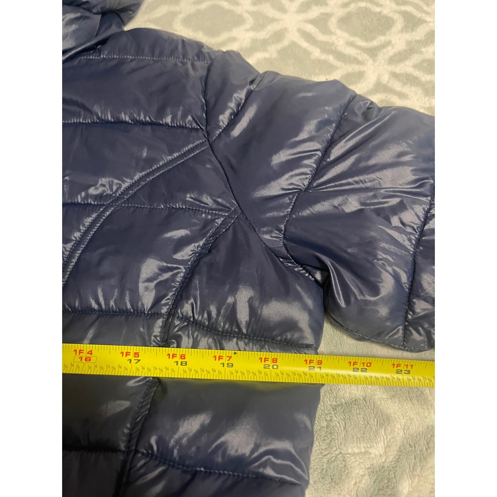 Aventure Womens Navy Blue Hooded Quilted Puffer Jacket Full Zip Longline Large - Picture 6 of 7